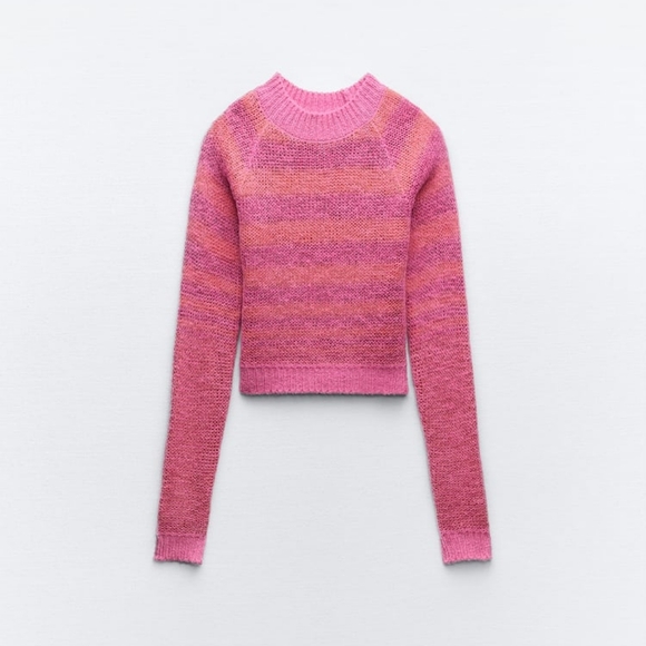 ZARA STRIPED CROP KNIT SWEATER - Picture 7 of 9